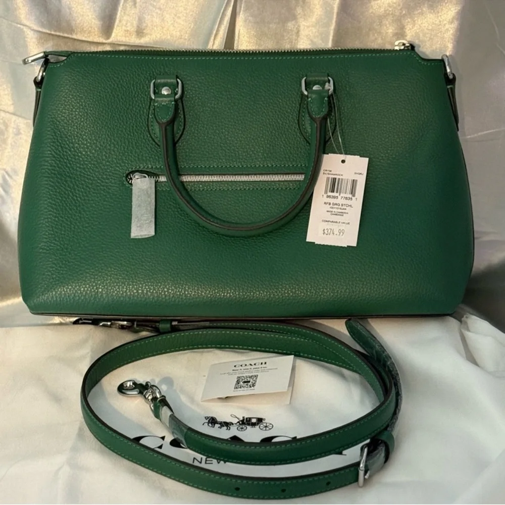 💚Coach NWT Shamrock Green Satchel with crossbody strap and silver hardware - Picture 4 of 9
